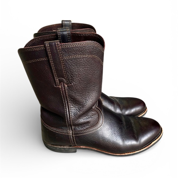 Frye Duke Roper Cowboy Boots Dark Brown Leather Pull On Oil Resistant Mens Sz 10 - Picture 2 of 16